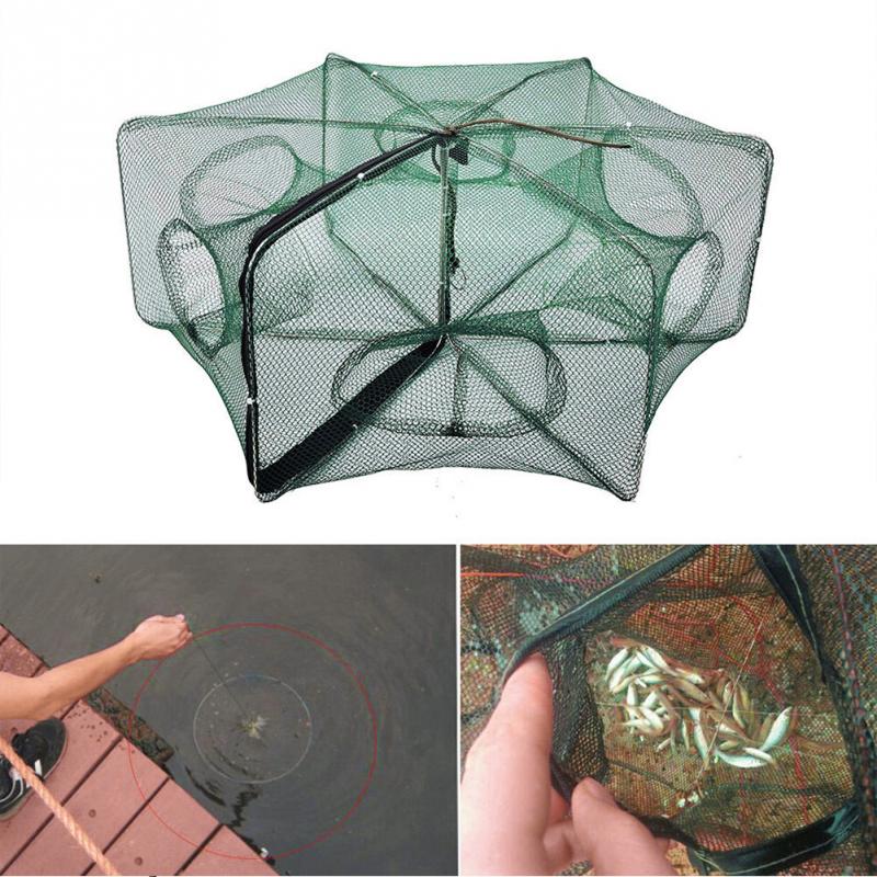 Folded 6 Hole Fishing Shrimp Automatic Trap Fishing Net Fish Shrimp Minnow Crab Baits Cast Mesh Trap Fish Trap Net
