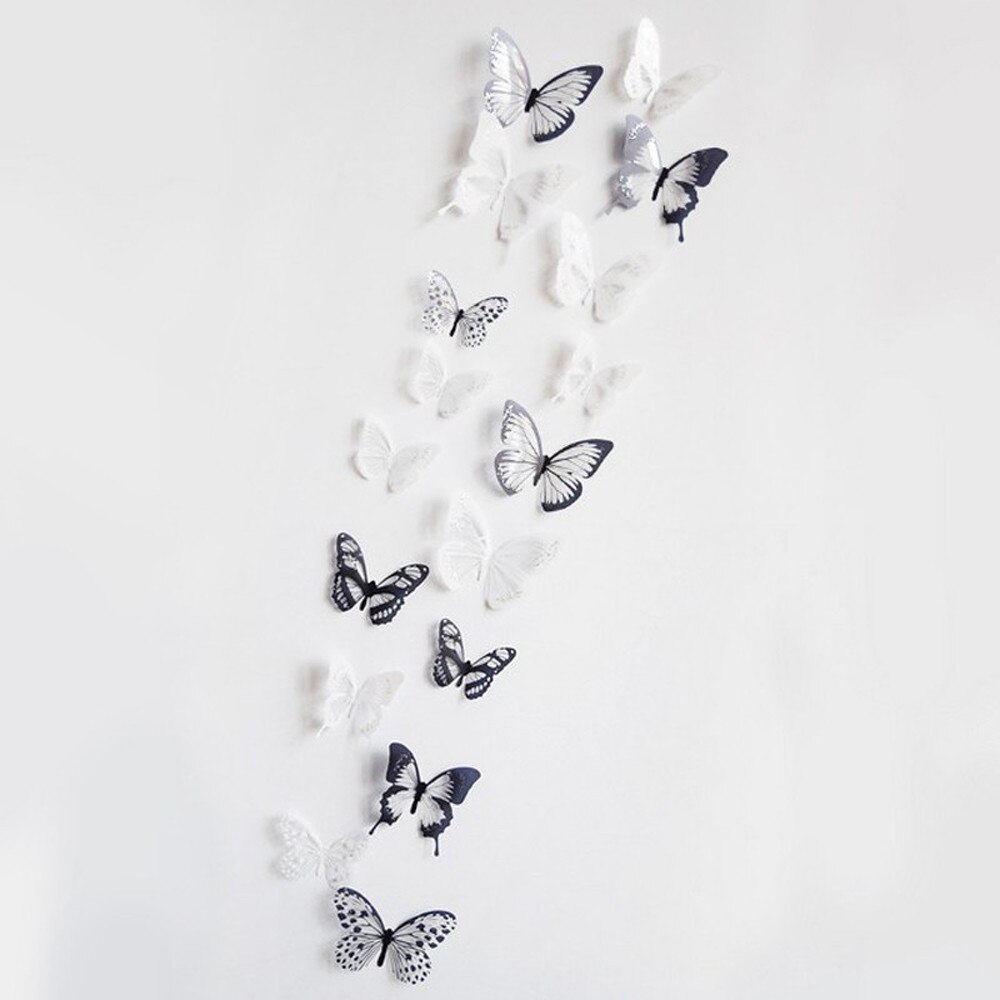 36pcs Zwart En Wit 3d Effect Crystal Vlinders Muursticker Mooie Vlinder voor Kinderkamer Muurstickers Home Decoratie