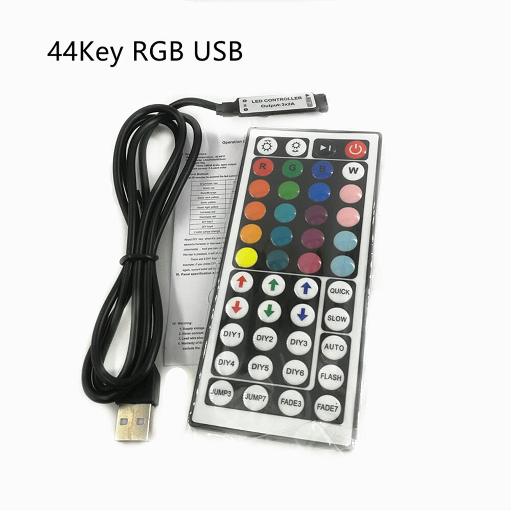 Controlador Led con 44 teclas, caja de control RGB IR de 1 a 2, atenuador remoto IR DC12V para tira de luces LED RGB 3528 5050: 5V USB 44KEY