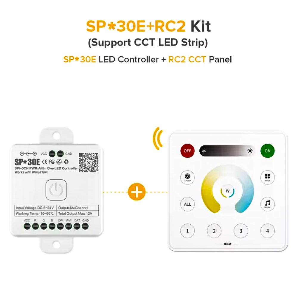 SP530E SP630E WiFi Alexa Bluetooth LED Controller Ondersteuning PWM Monochroom CCT RGB RGBW RGBCCT of SPI TTL IC Chip LED Strip/Matrix: YELLOW / Emitting Color8