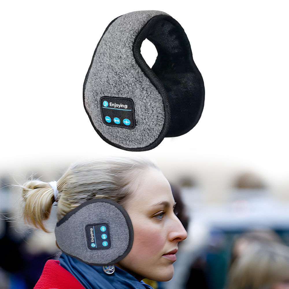 Wireless Adjustable Bluetooth Earmuffs Headphones Winter Ear Warmer with Microphones Women Men Warm Music Ear Muffs: GRAY