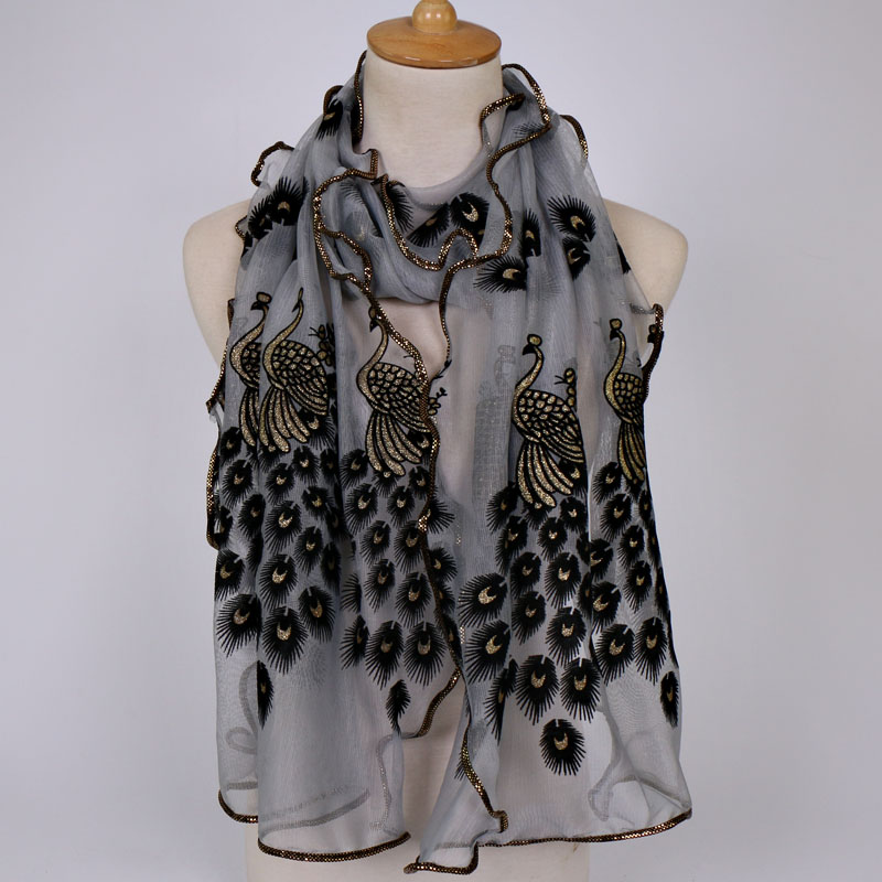 Peacock Flower Print Scarf Shawl Wrap Women Multi-Color Pashmina Scarf Soft Veil Stoles Scarves Popular Neckscarf Hijabs