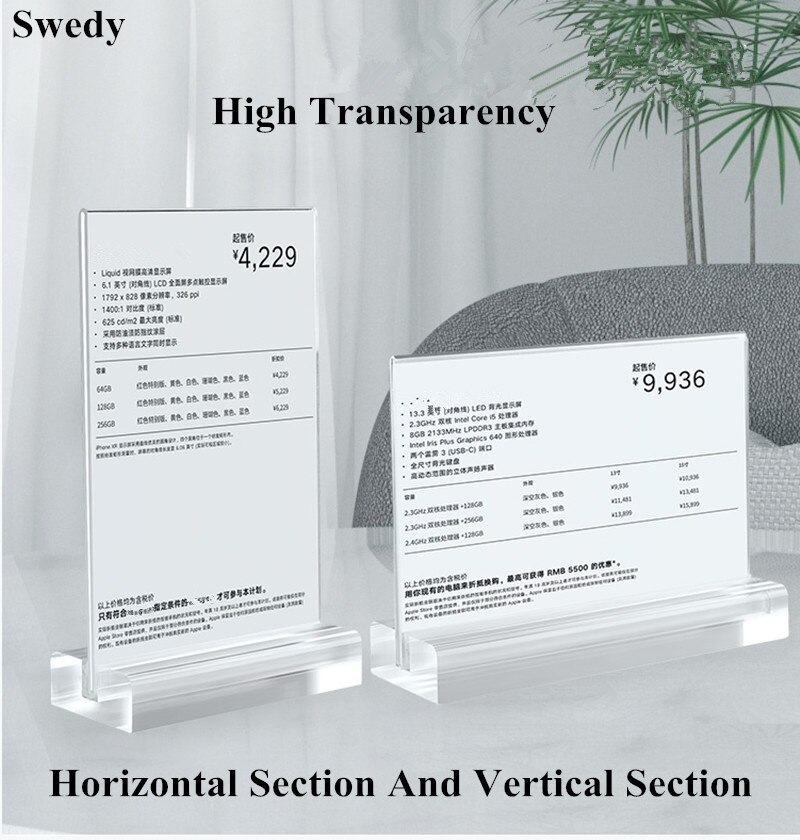A6 T / L Shaped Transparent Acrylic Table Top Menu Holder Stand Restaurant Hotel Advertising Poster Card Display Stand