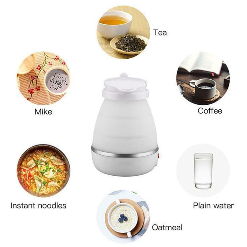 Opvouwbare Waterkoker Reizen Draagbare Ketel Met Siliconen Isolatie Verwarming Ketel Thee Pot 20 Oz Voor Camping Wit
