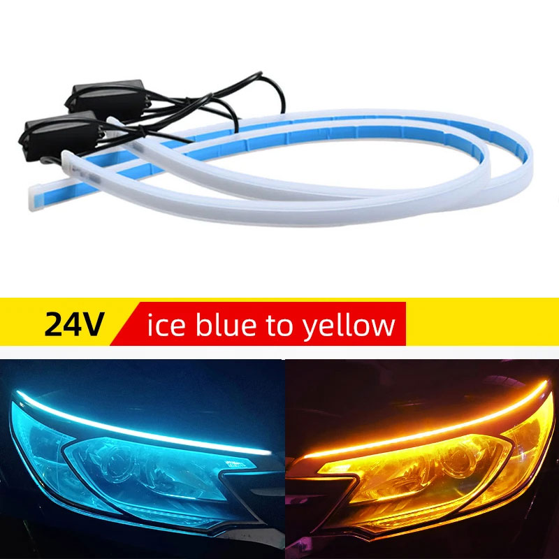 Luces de circulación diurna para camión de 24V, luz LED de intermitente que fluye, luz amarilla, arranque, escaneo dinámico, DRL, faro impermeable para camión: Negro / Azul oscuro