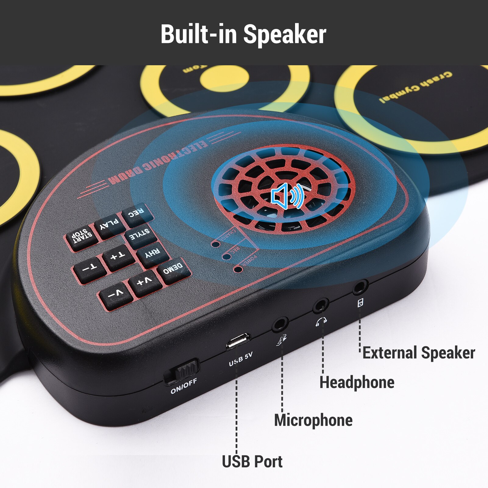 Portable Roll-up Electronic Drum Pad 3.5mm Microphone Input Headphone External Speaker Output with Foot Pedals Drum Sticks