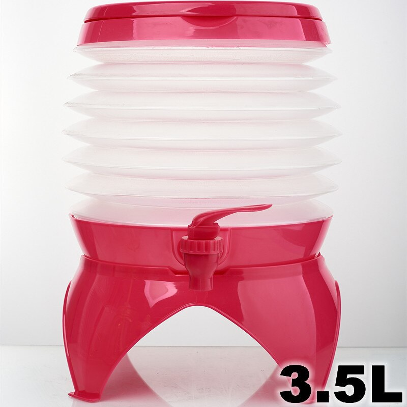 Tetera compresible plegable para exteriores, cubo de agua fría portátil, olla con mango de plástico con Pedestal, para acampar, senderismo, ciclismo y barbacoa: 3.5L Red