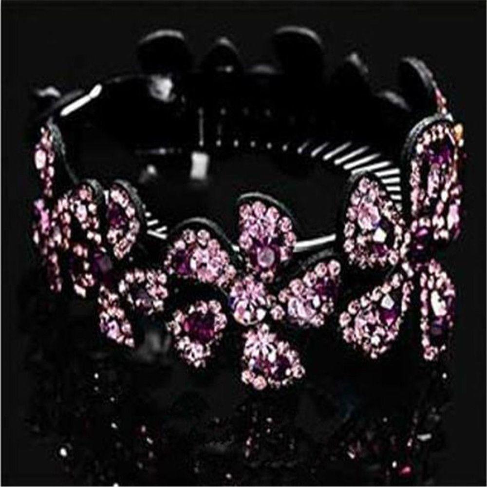 Koreaanse Rhinestone Haar Broodje Maker Klauwen Kooi Vrouwen Crystal Hair Clips Haarspelden Paardenstaart Houder Hoofddeksels Haar Accessoires: Purple 1