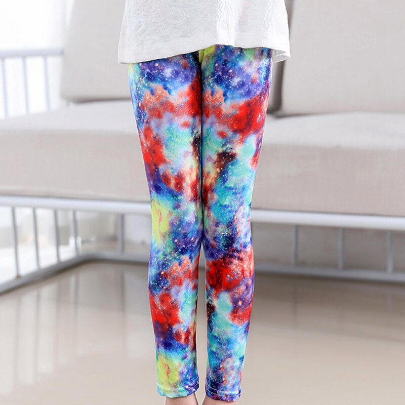 Mallas con estampado de cielo estrellado para chicas, ropa de viaje al aire libre, pantalón informal para estudiantes, asimétrico, para adolescentes de 5 a 11 años: AX1971 / 9T