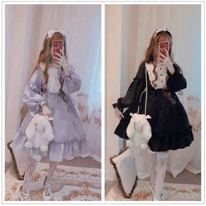Sukienka Lolita dla kobiet Kawaii dla dziewcząt pałac Bow-knot Stiching styl japoński Vestidos szlachetny słodki Gothic szata na imprezę renesansowy