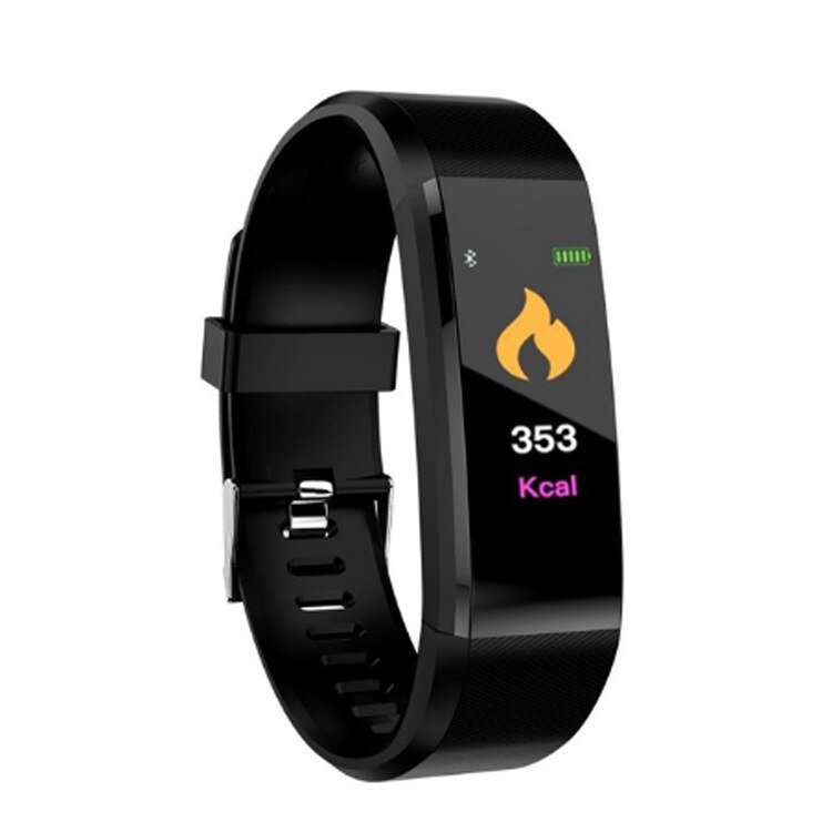 115 plus armbånd sundhedsarmbånd puls blodtryk smart band vandtæt fitness tracker smart band ur mænd kvinder 1eh: Sort