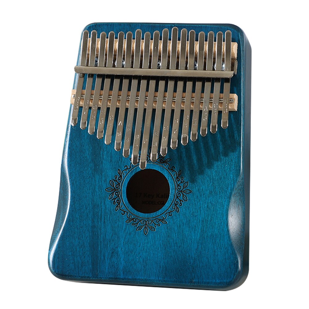 17 Keys Wooden Kalimba Mahogany Thumb Finger Piano Mbira with Tuning Hammer Sticker for Beginner Percussion Musical Instrument: Blue