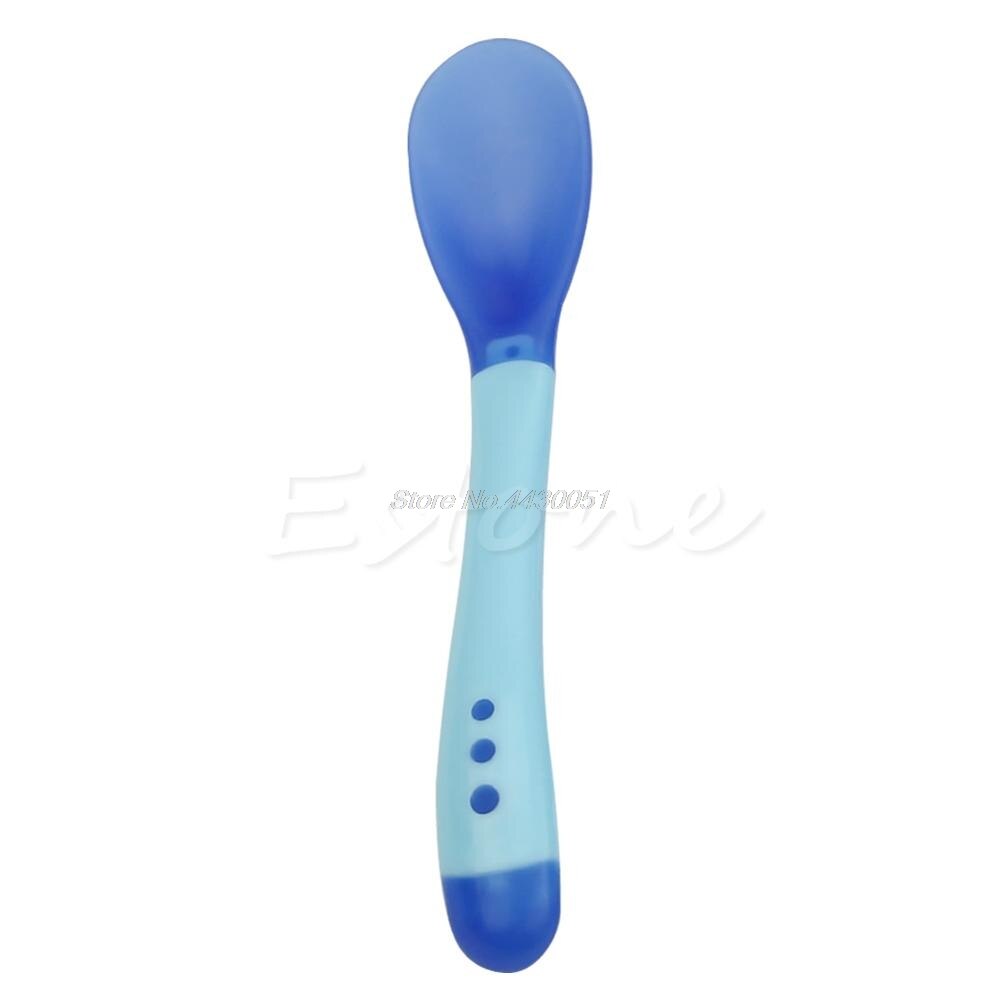 1PC chaleur détection thermique alimentation cuillère bébé enfant sevrage Silicone tête vaisselle J78C: Blue