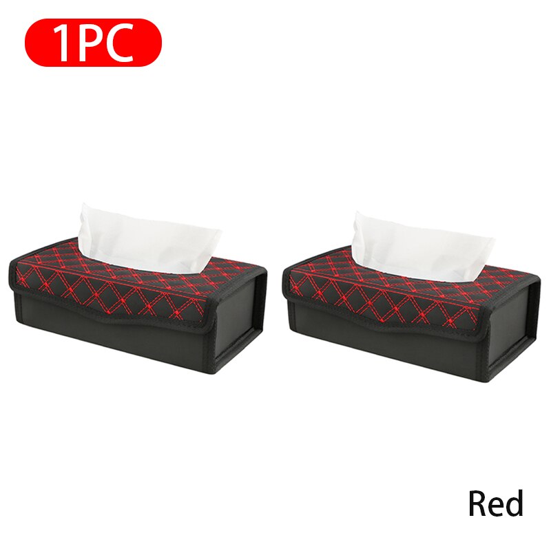 Caja de pañuelos de coche de cuero PU, porta toallas de papel automático para Reposabrazos de tablero, escritorio de oficina, caja de pañuelos de papel plegable, accesorios: Red 2pcs