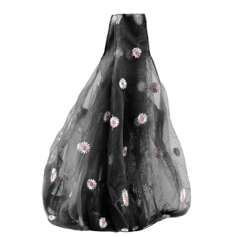 Bolso pequeño de tela transparente para mujer, bolsa de tela con bordado de margaritas, de , ecológico, para frutas, monedero para niña,: black