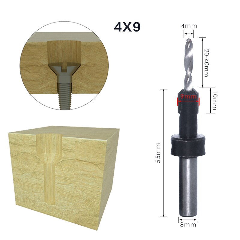 1Pcs 8Mm 10Mm Shank Hss Houtbewerking Countersink Router Bit Set Tapeinduithalerset Remon Sloop Voor Hout Frezen cutter: 8mmShank 4mmX9mm