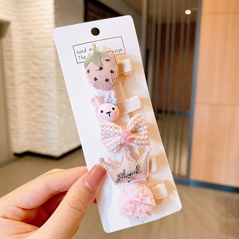 5 Teile/satz Nette Karikatur Baby Mädchen Haarnadeln Bogen Blume freundlicher Mini Haar Clips Barrettes freundlicher Haarnadeln Baby Haar Zubehör: Rosa
