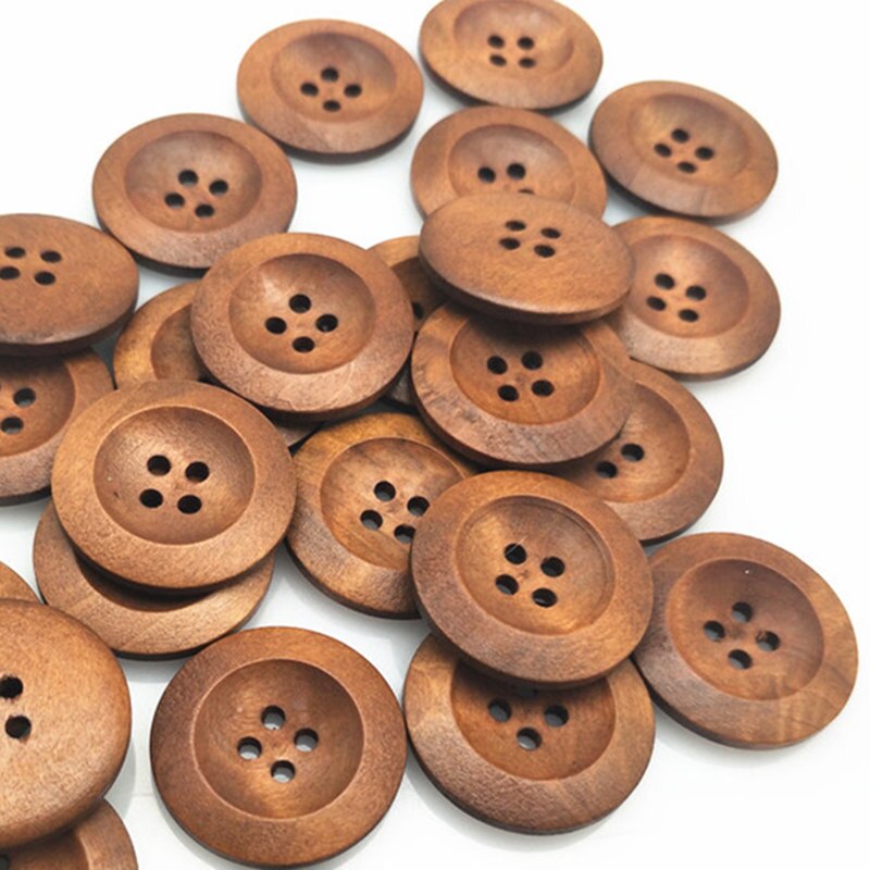 20pcs 25mm Round Wooden Buttons 4 Holes DIY Apparel Sewing Decorative Buttons Scrapbooking Buttons for Clothing 7NK245-4