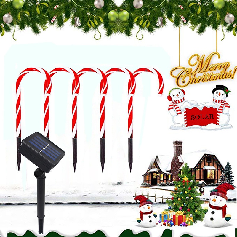 Christmas Candy Cane Solar energy Lights Year Lights Outdoor Garden Christmas Decoration Xmas Candy Cane Light
