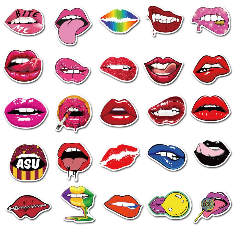 50pcs/lot Girl Sexy Lips Stickers Decor Laptop Wall Water Bottle Luggage Suitcase Guitar Waterproof PVC Sticker Decal