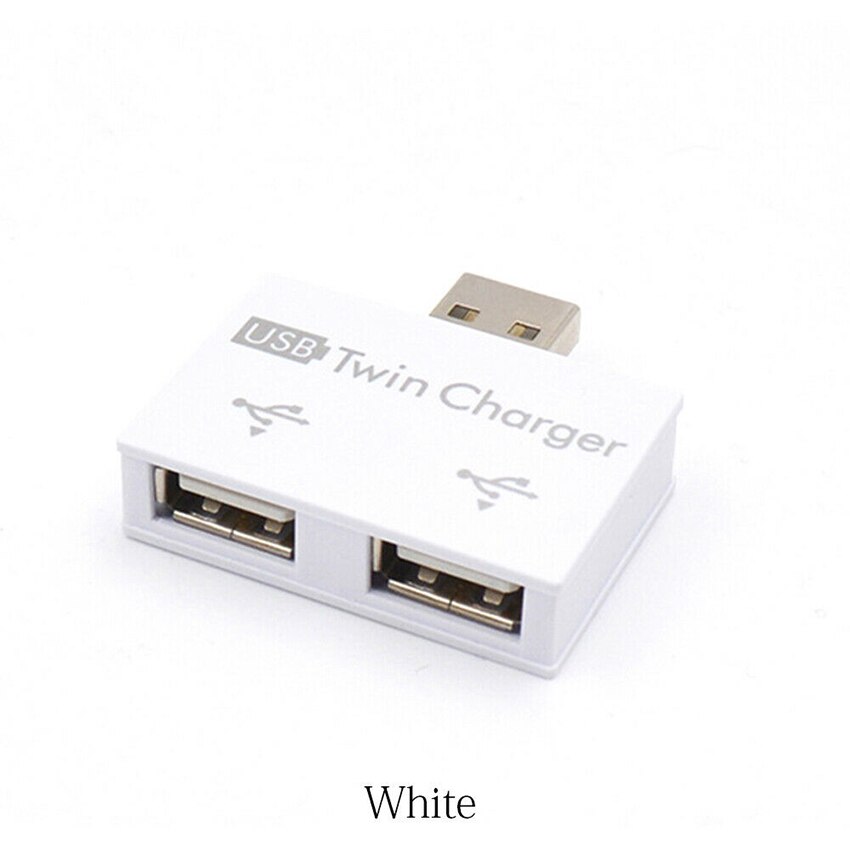 Portable Mini 2 Port USB Hub Charger Interface Splitter Hub Adapter Dual USB Charging Extender Cable for Phone Laptop Computer: White