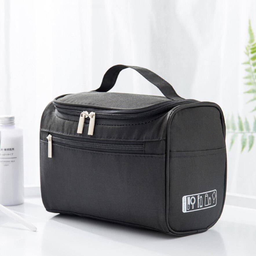 Pure Kleur Verslaafd Handvat Cosmetische Tas Reizen Cosmetische Opbergtas Toilettas: Black