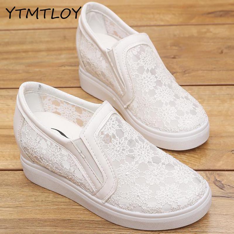 Damesko air mesh kvinde loafers flade platforme kvindesko casual wedges damesko højdeforøgende fodtøj