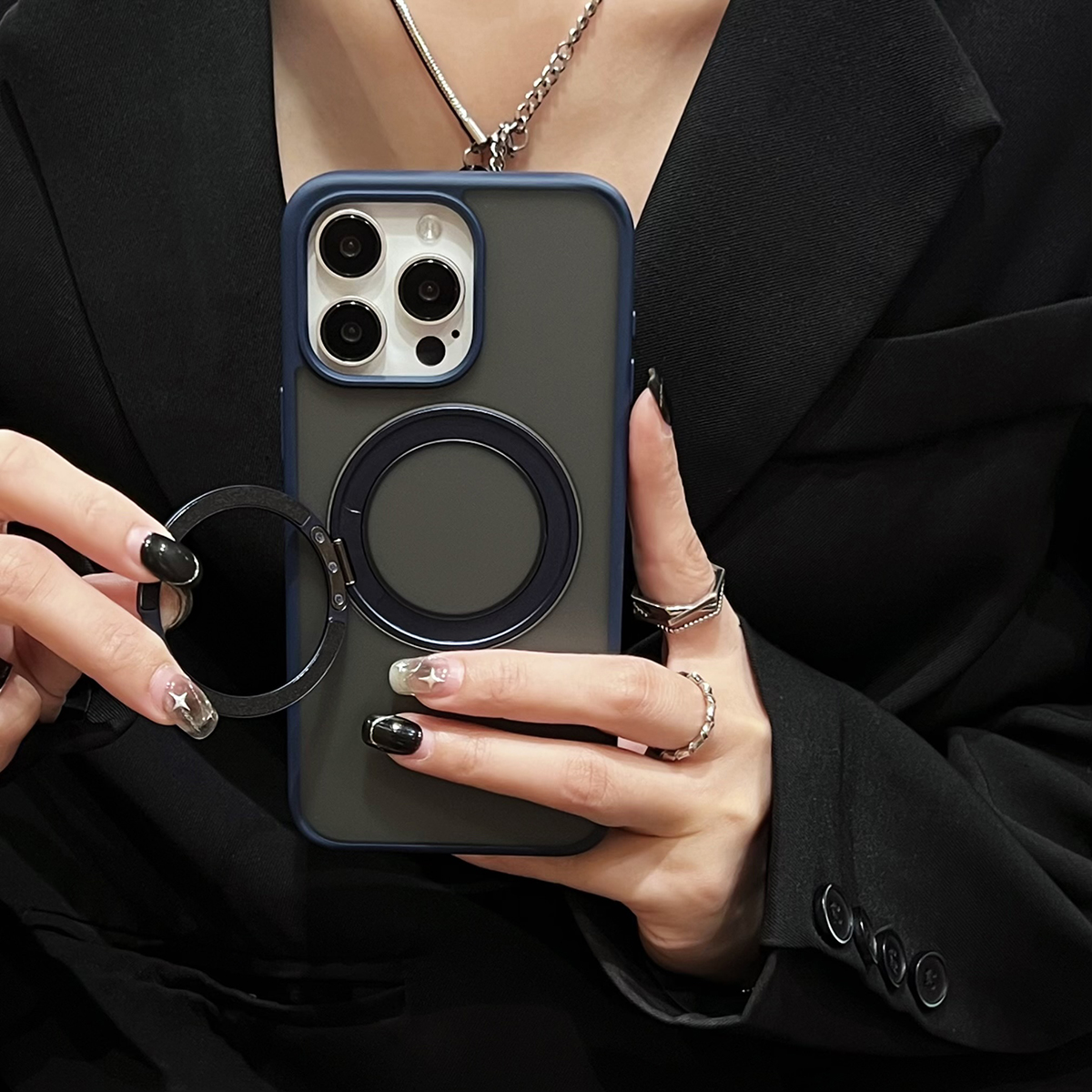 Draaibare standaard, magnetische, matte achterkant voor iphone 13, 14 , 15 pro max plus met ringhouder, magsafe telefoonhoesjes