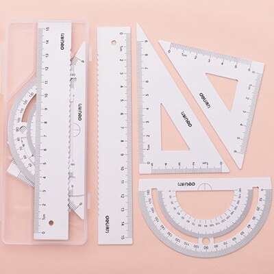 4Pcs Set Square Portable School Math Geometry Set Protractor Drawing RulerGeometry Set Protractor Drawing Ruler Math: B