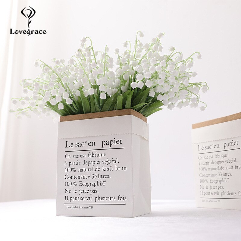 30 hoder plast dal lilje brud bukett liten haug hvit lilje bryllup dekor hjemme vase dekorativ blomsterpotte kunstig blomst