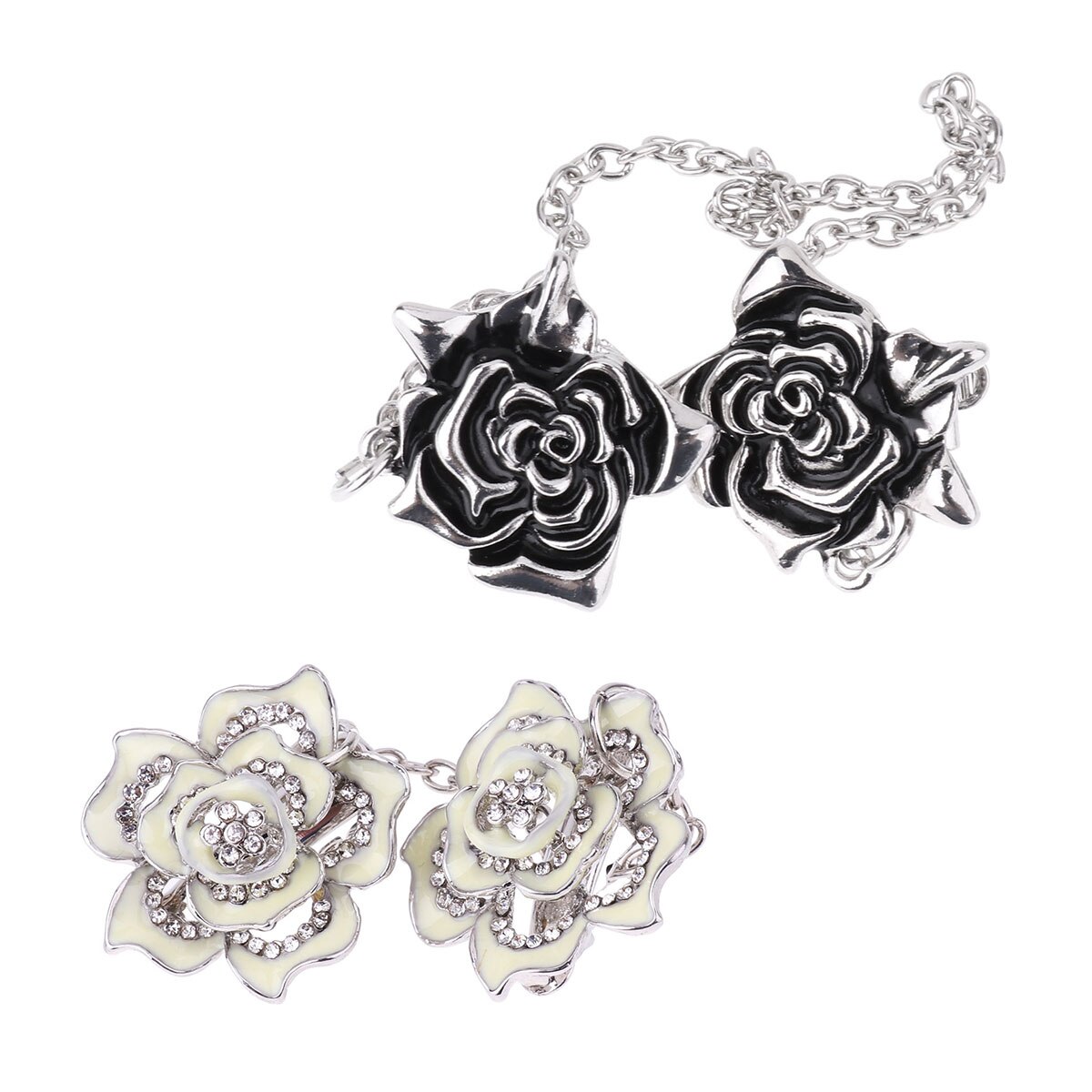 Clip de Rebeca para suéter para mujer, pasador de seguridad Vintage con flores, soporte para cuello de camisa, broche de Metal de cristal, Pin de cocodrilo artesanal