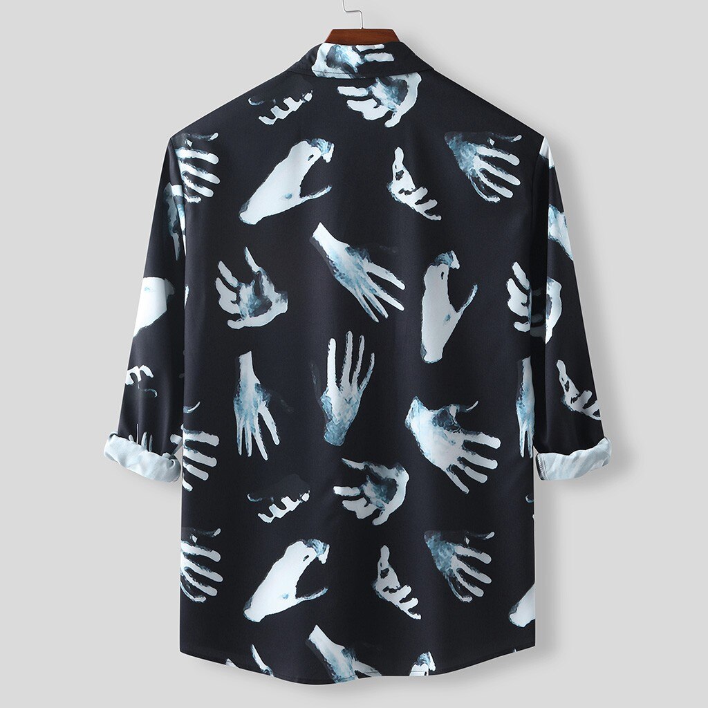 Chemise hommes Streetwear crâne imprimé manches longues Camisas Bussinessman décontracté Social chemise de grande taille bouton Camisas Homme