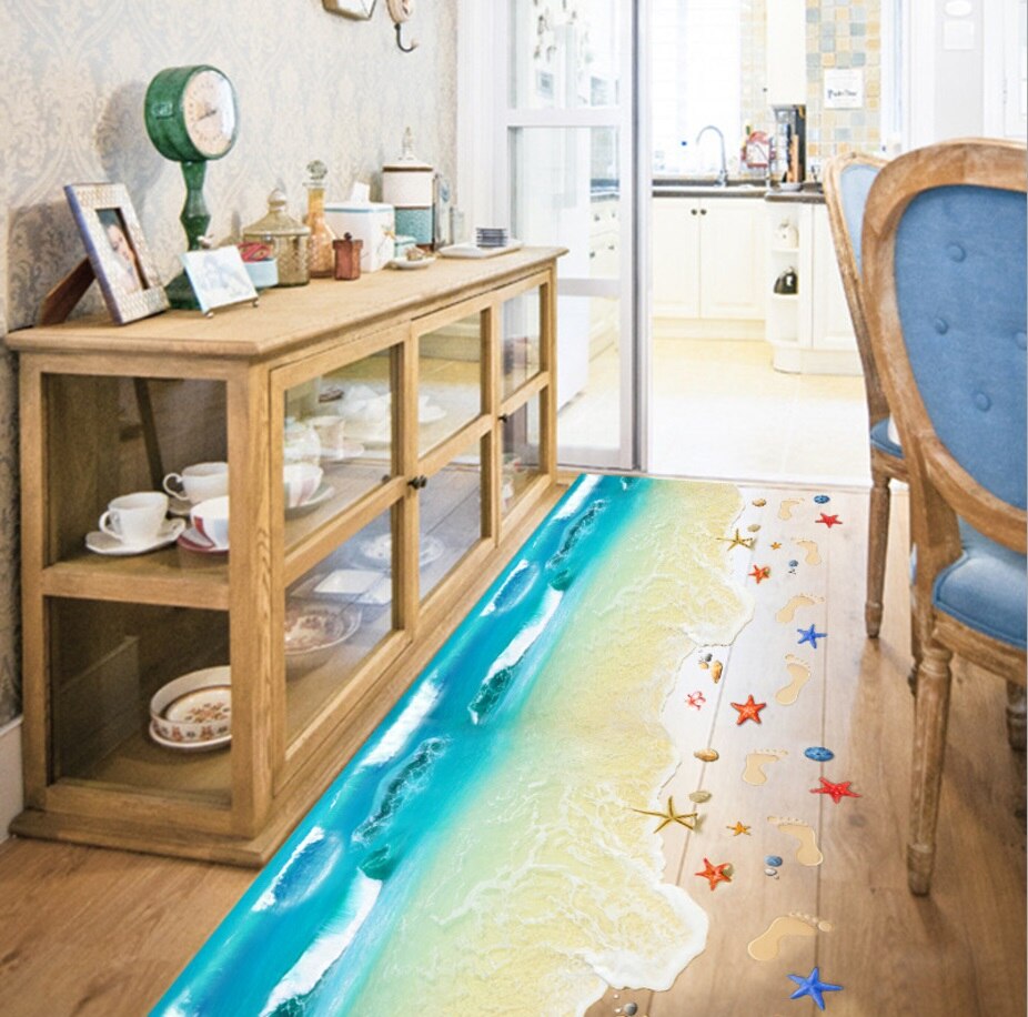Gulvklistermærker 3d strandklistermærker aftagelige vægmaleri klistermærker vinyl kunst badeværelse stue gulv væg applikation børnehave tapet