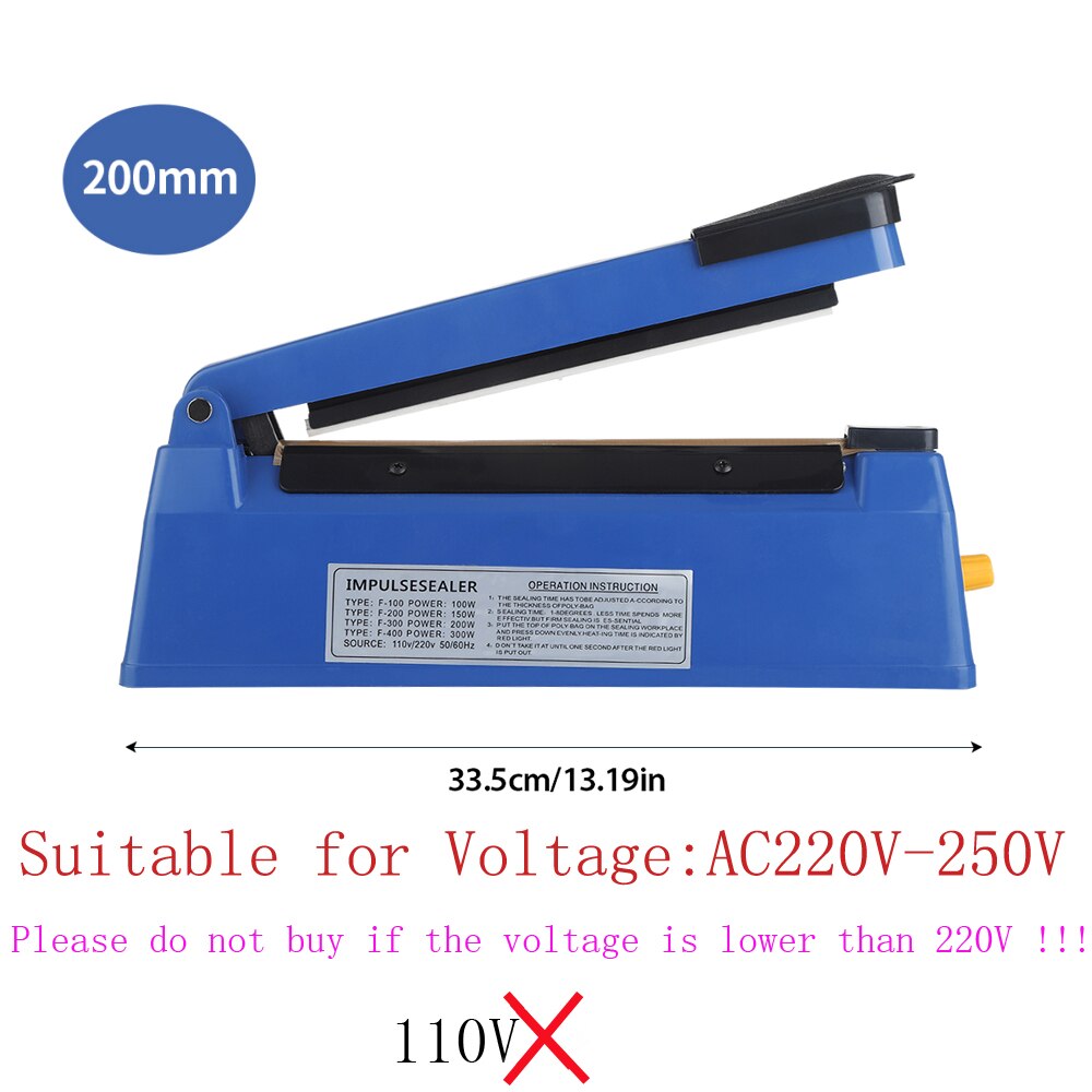 Blue Food Sealer Packaging Machine Impulse Sealer Heat Sealing Machine Kitchen Food Sealer Vacuum Bag Sealer Packing Tools: Type A EU Plug 200mm