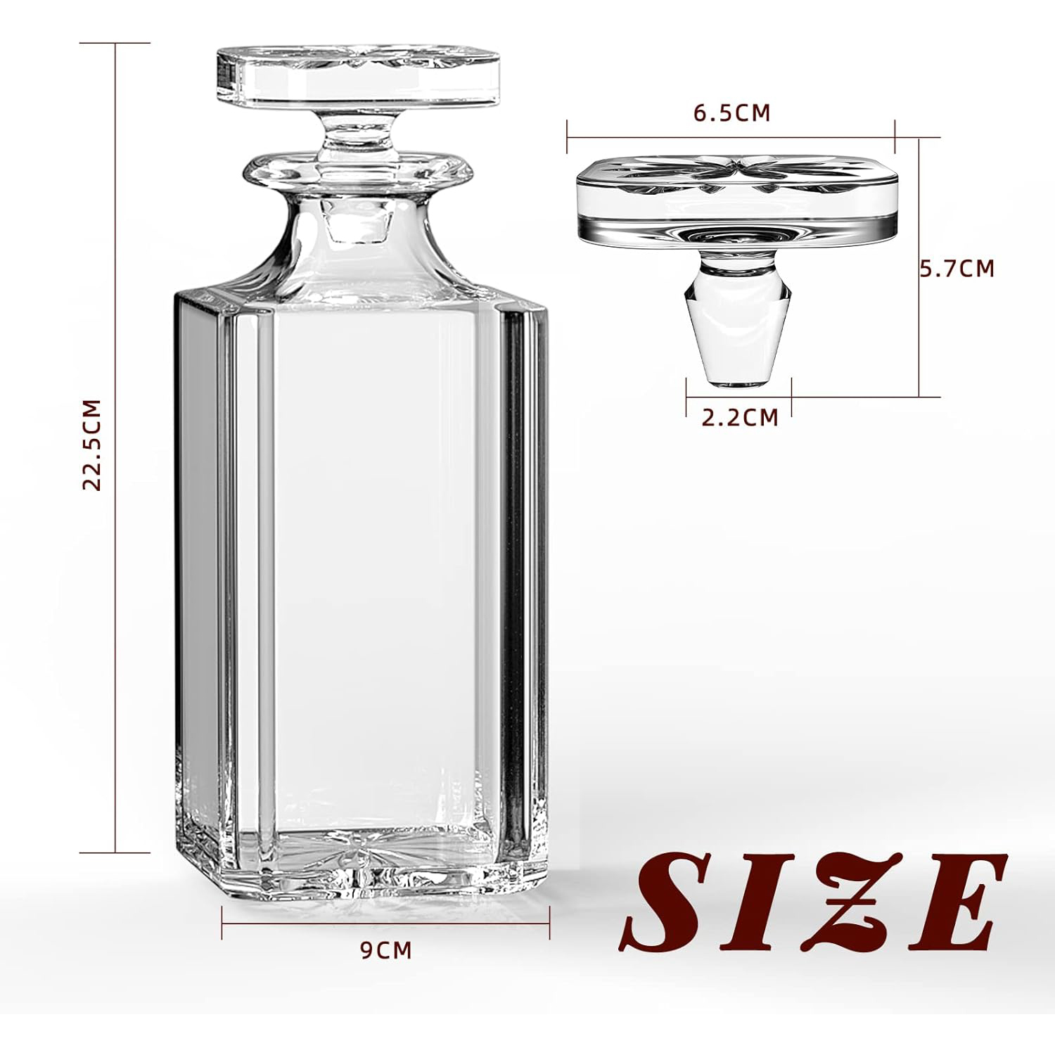 Glass Decanter - Whiskey Decanter for Wine, Bourbon, Brandy, Liquor, Juice, Water, Mouthwash (25.4 oz/750ml)