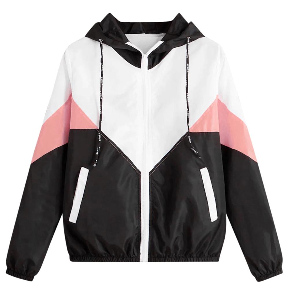 Kvinnor långärmad ridjacka kappa lapptäcke tunna skinnkostymer huva dragkedja casual sportrock utomhus fritid ytterkläder: Rosa / Xl