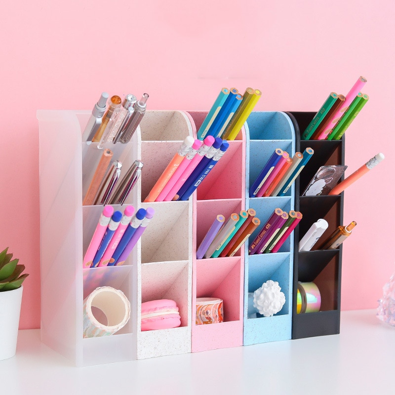 Soporte para bolígrafos transparente de gran capacidad, Caja de almacenaje para maquillaje, decoración, escritorio