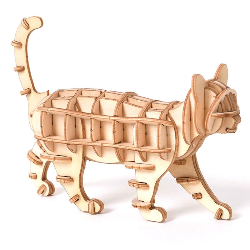 Wooden 3D Puzzle Cute Cat Model Educational Toys Assembly Wood Desk Decoration for Children Kids: Default Title