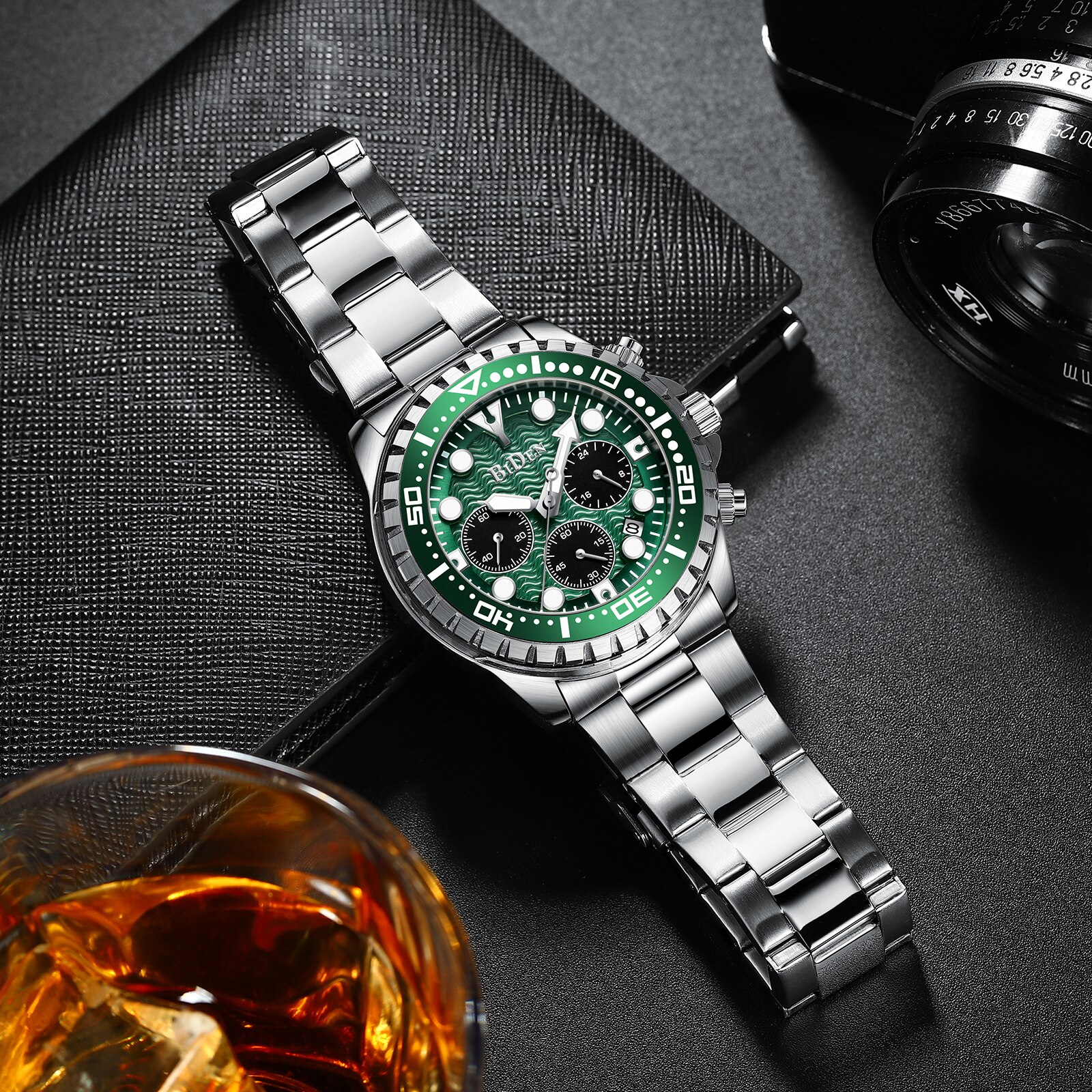 BIDEN-relojes de lujo para hombre, reloj deportivo Masculino con fecha, resistente al agua, de pulsera de cuarzo y caja,