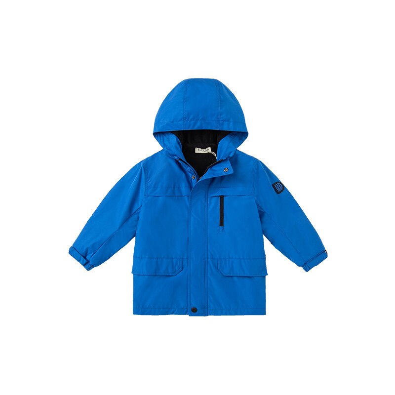 DKH18218 dave bella winter kids unisex jacket soild button pockets hooded coat children outerwearar: blue / 7Y(130cm)