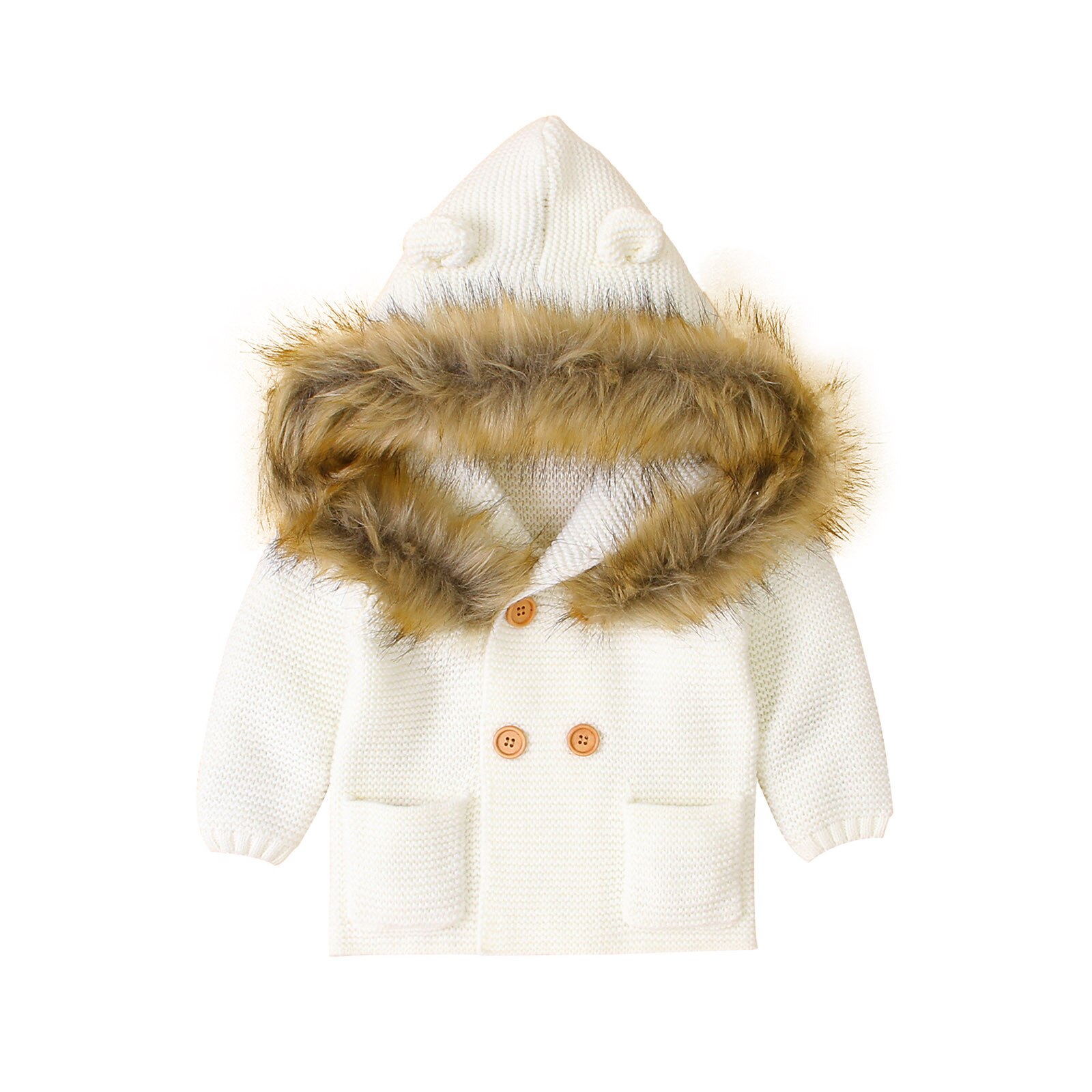 Kerst Undefined Baby Kleding Peuter Baby Onder Jongen Meisje Effen Kleur Trui Hooded Knit Faux Kraag Tops Warme Jas: WHITE / 12m