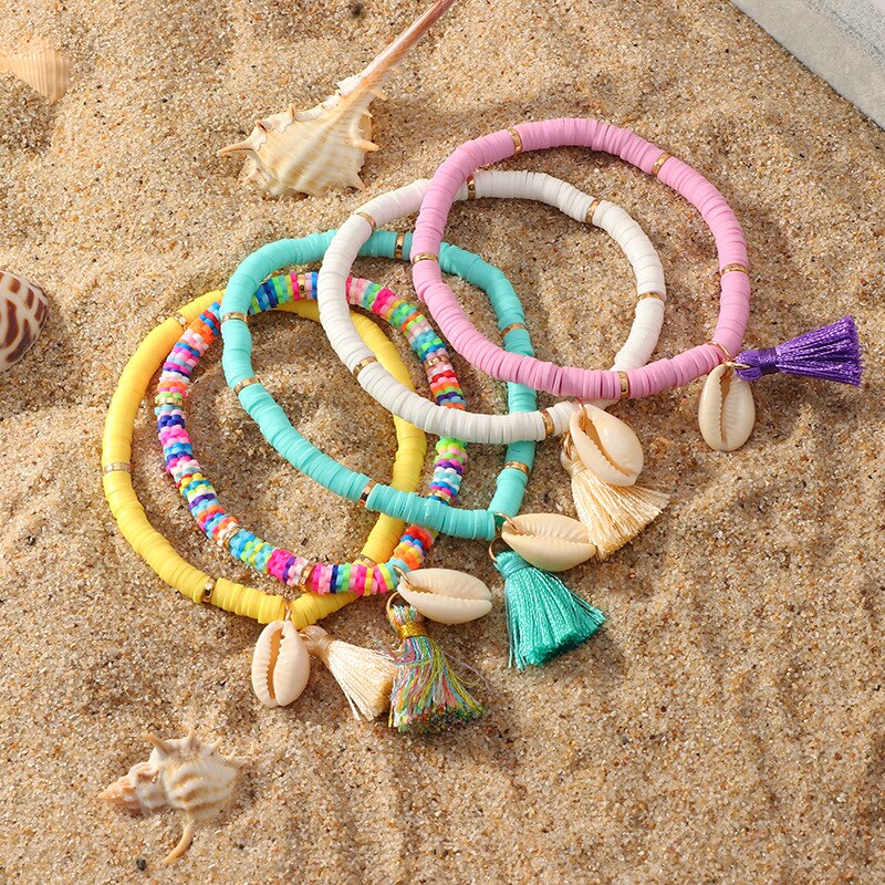 sommer Bohemien Ethnischen Meer Hülse Armbinde Frauen Quaste sandig Strand Natürliche Conch Bunte Armbänder Schmuck Für Mädchen