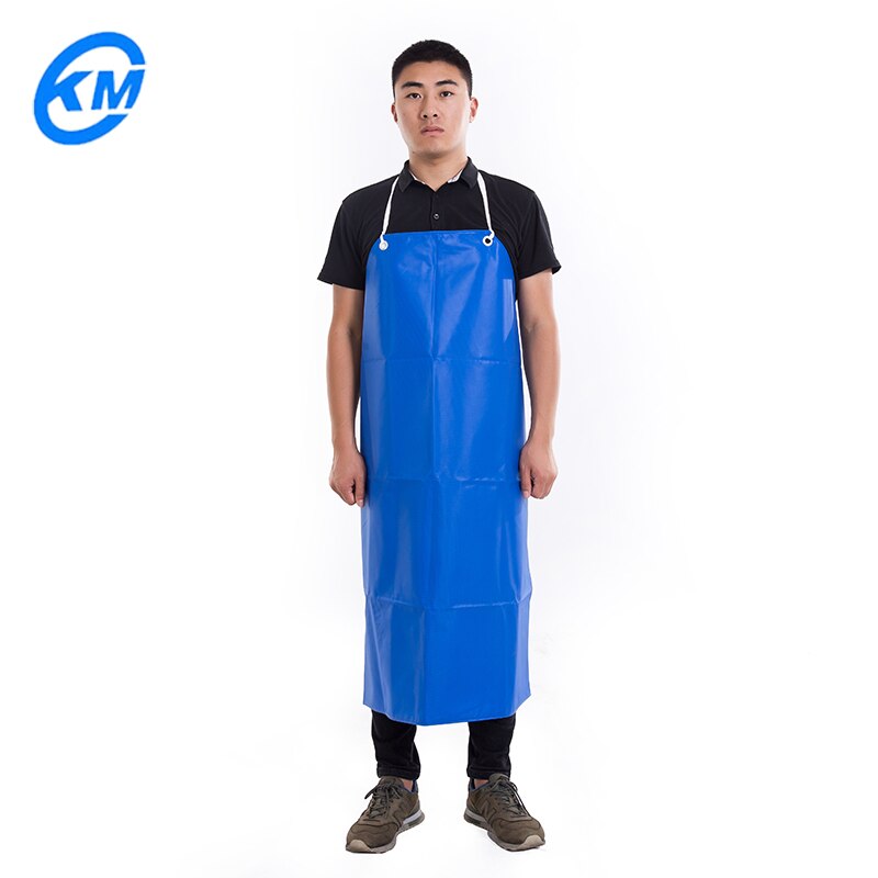 PVC long kitchen apron waterproof oil proof plastic apron: Blue / M