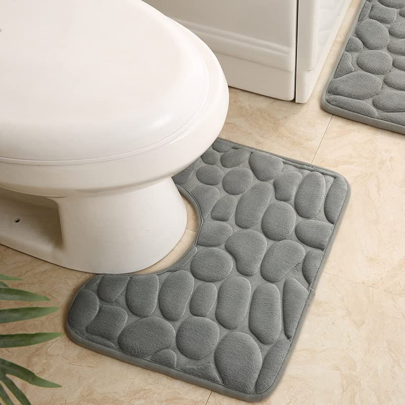 Antislip 50*80Cm Badmat En 50*40Cm Wc Mat Badkamer Tapijt Set Zachte Badmat Met Geplaveide Patroon Wasbare Badmatten