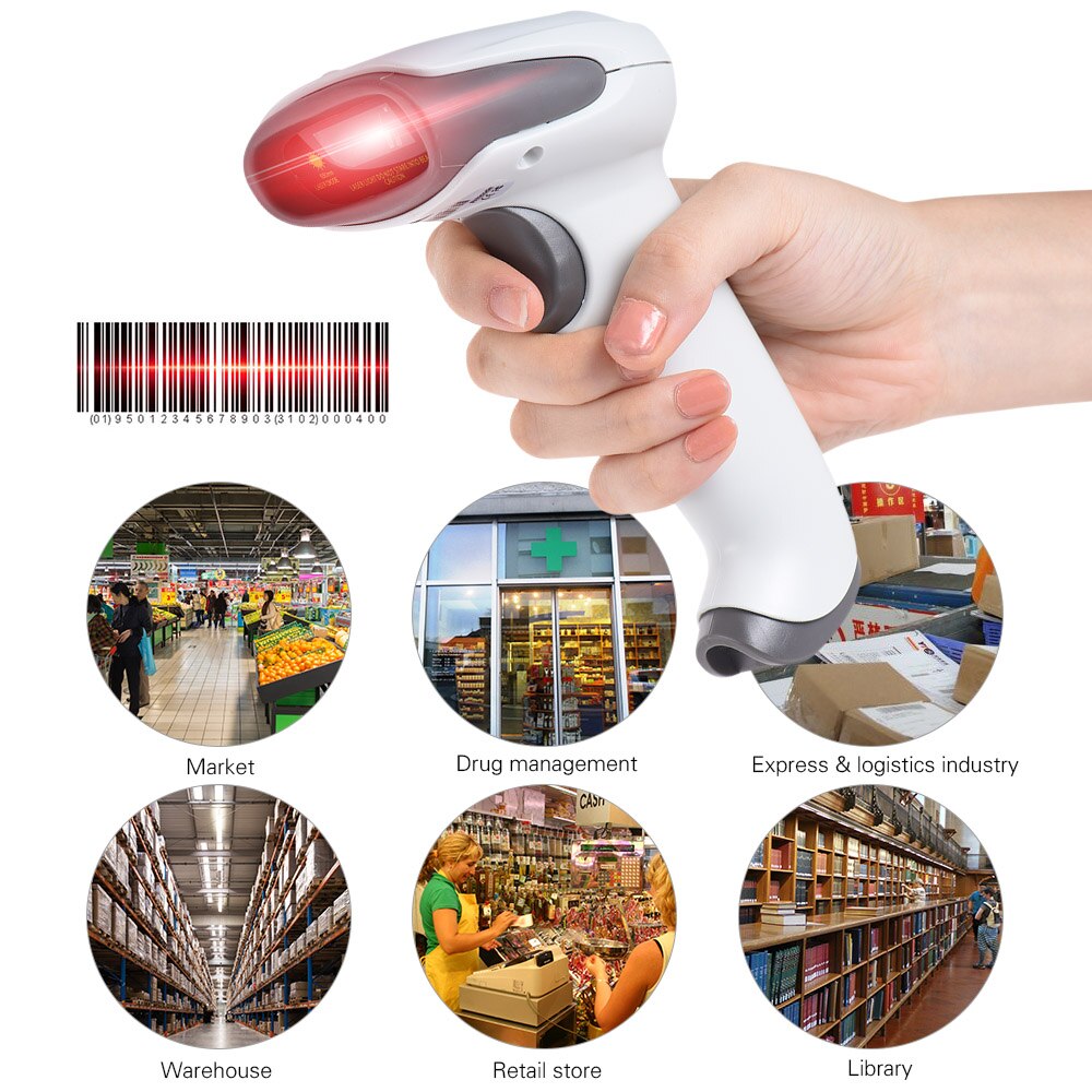 Wireless Handheld Barcode Bar Code Scanner Reader for Supermarket Library Express Company Retail Store Warehouse
