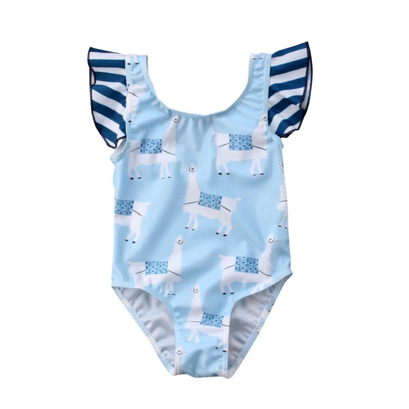Newborn Baby Girls Summer Swimsuit Cute Cartoon Alpaca Striped Toddler Kids Bikini Set Cute Baby Swimwear Bathing Swimsuit: One-Piece Bikini / 6M