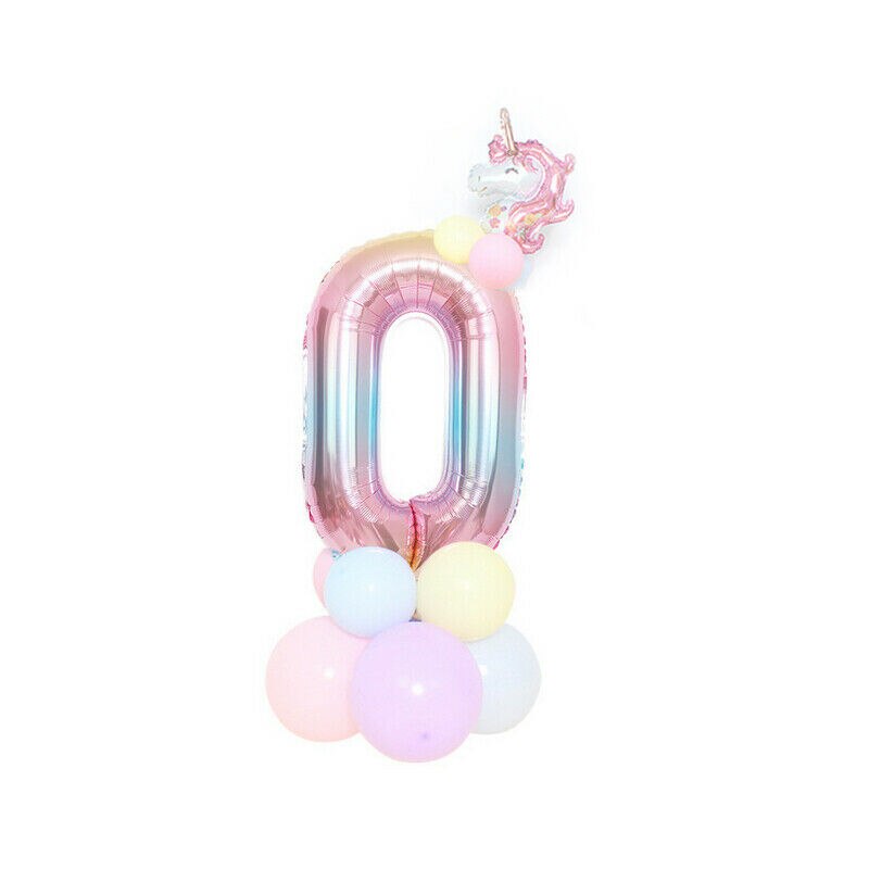 32'' Giant Number Foil Latex Balloon Rainbow Happy Birthday Kids Favor Unicorn Party Decor Gender Reveal Baby Shower Girl: 0