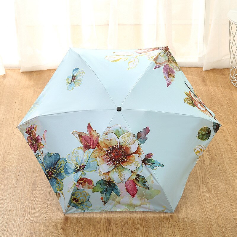 Sombrilla plegable ultraligera con Floral para mujer, paraguas plegable con cinco pliegues, protección solar, UV