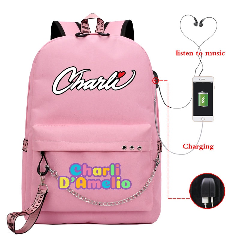 Mochila Feminina Women Backpack Charli School Bags Usb Charge Laptop Back Pack Men Charli Damelio Bags for Teenage Girls Travel