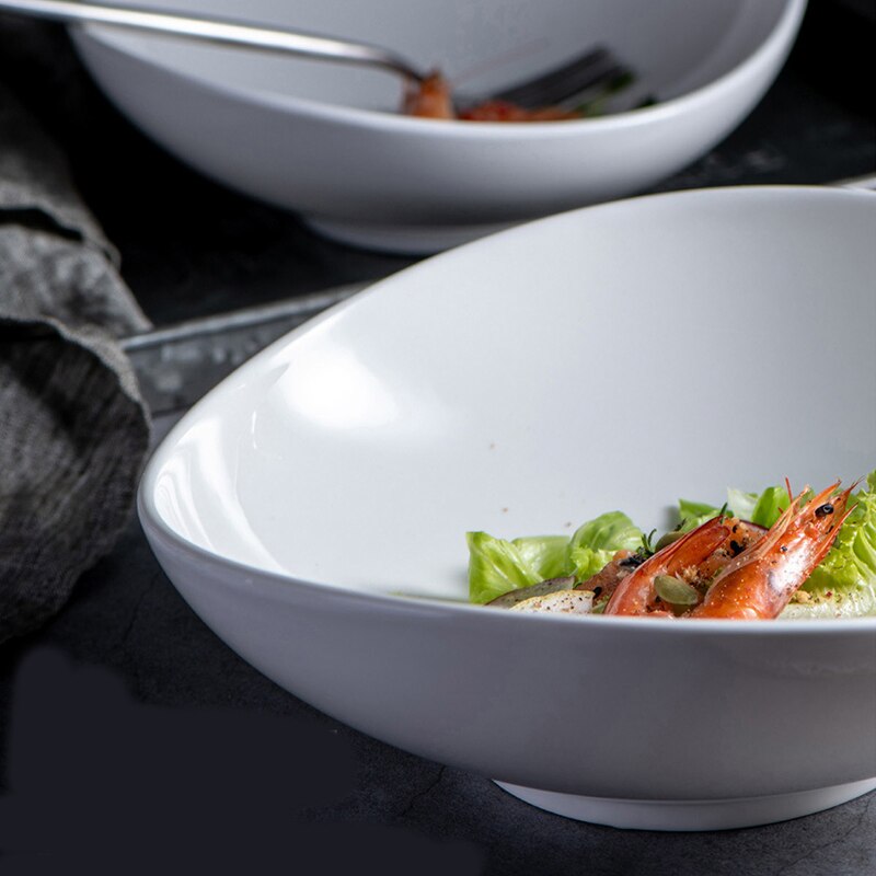 White Irregular Salad Bowl Ceramic Picnic Plates Dinner Plate Fruit Kitchen Decor Restaurant Dish Tray Platos De Cena
